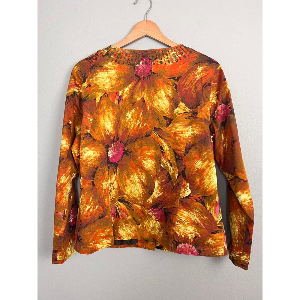 Chico's Women's L Jacket Blazer Floral Beaded Art to Wear Stretch Colorful Party - Picture 3 of 11